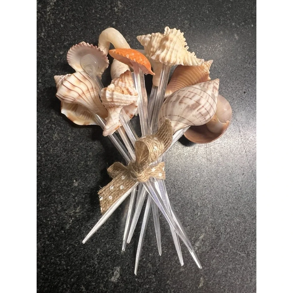 CMS Swizzles‎ Handmade Seashell Cocktail Swizzle Sticks – Set with Original Box